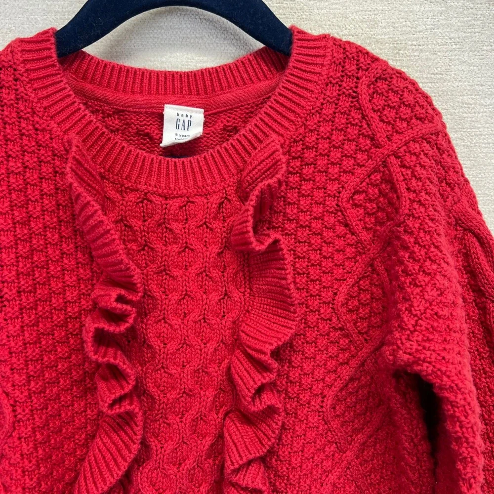 Baby Gap Red Cable Knit Ruffle‎ Sweater 5 Years Toddler Cozy Cotton